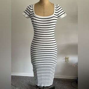 H&M ribbed black & white stripe midi dress